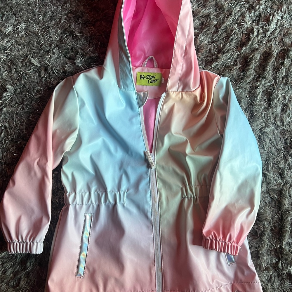 Western Chief Toddler Girls Rainbow Raincoat, 4T